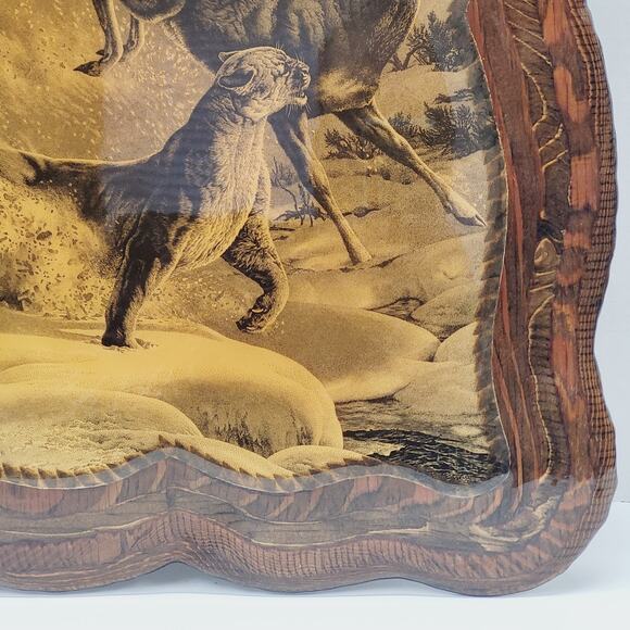 VTG 1978 Bill O'Neill Wildlife Art on Wood Dinner on the Run Whitetail & Cougar - Picture 7 of 12